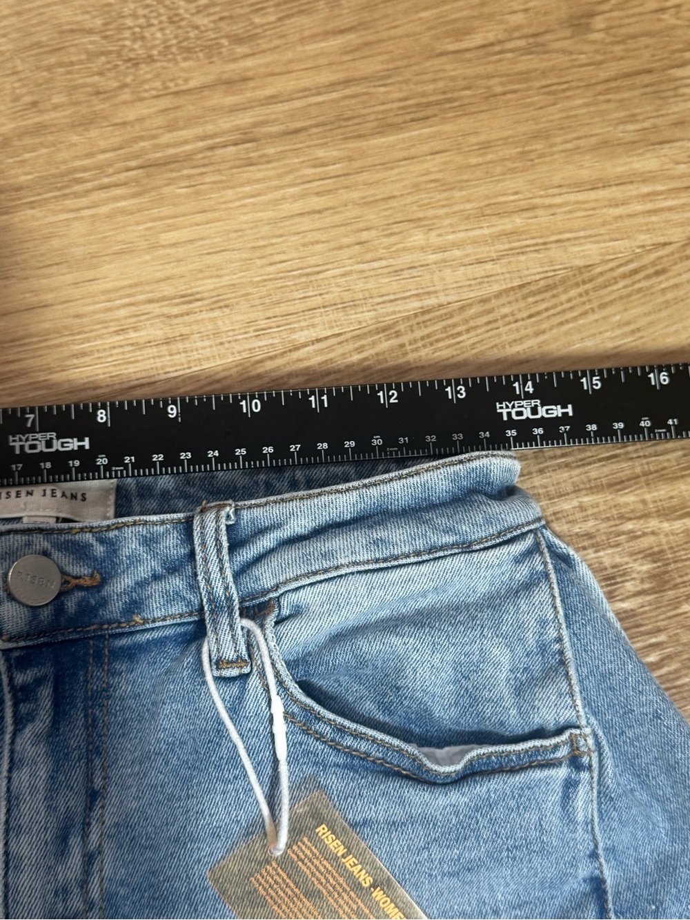 Risen Wide Leg Snap Hem Jeans NWT Light Wash High Rise Size 7/28 - Picture 10 of 10